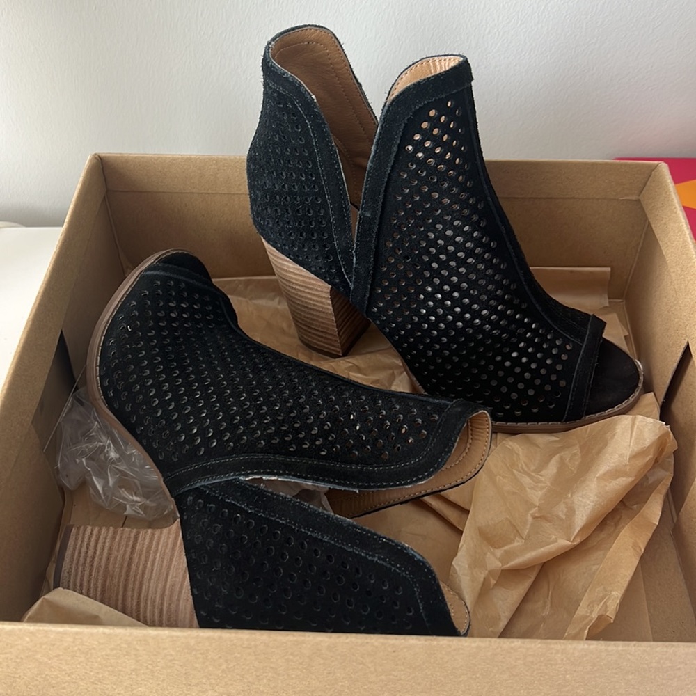 Black Open Toe Heeled Bootie - Lightly Worn Size 6